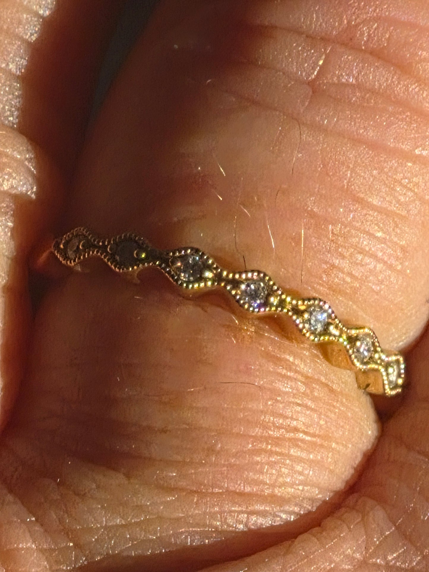 0.08ct Natural Diamond Wavy Wedding Band – Solid 10K Yellow Gold Stacking Ring