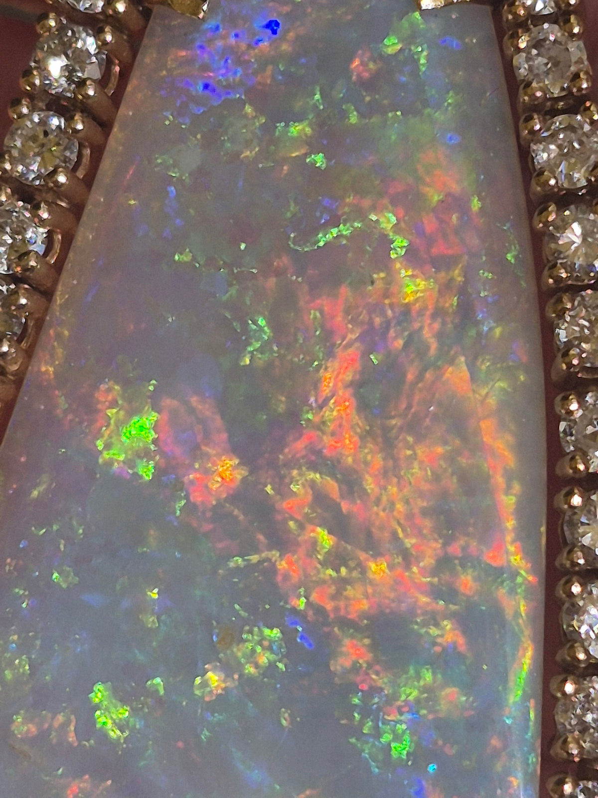 Australian Opal Diamond Halo Pendant Bell Shaped Yellow Gold 14kt
