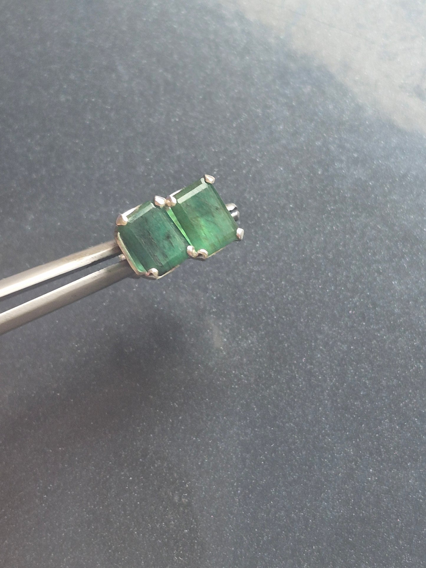 Emerald Cut Natural Emerald Stud Earrings Sterling Silver 1.67cttw