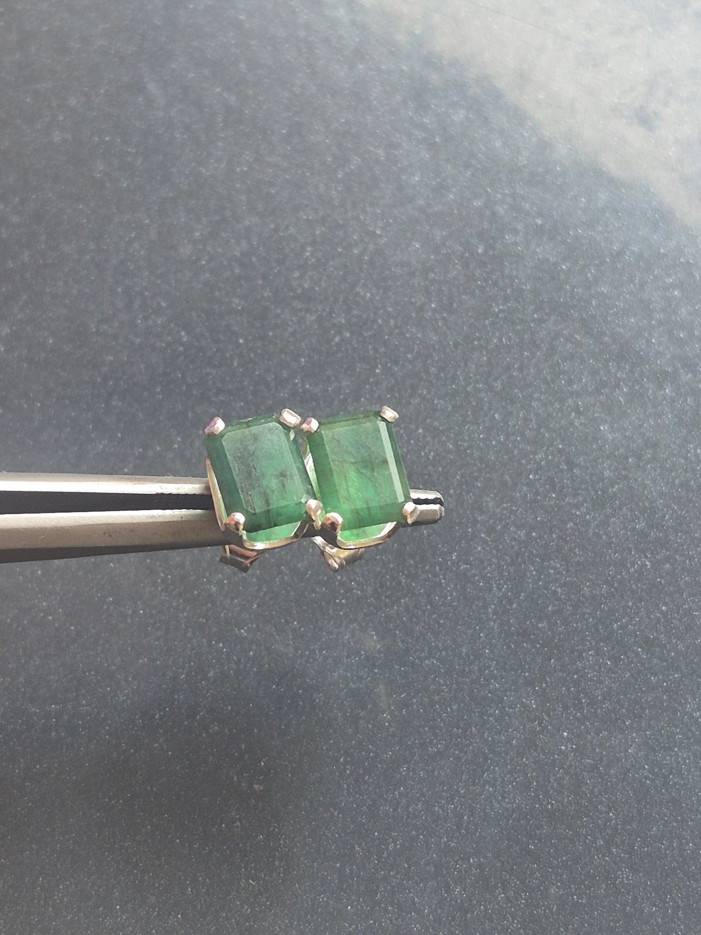 Emerald Cut Natural Emerald Stud Earrings Sterling Silver 1.67cttw