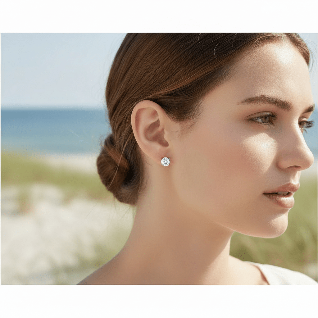 Round Lab Grown Diamond Stud Earrings 14kt - Gems by Gigi