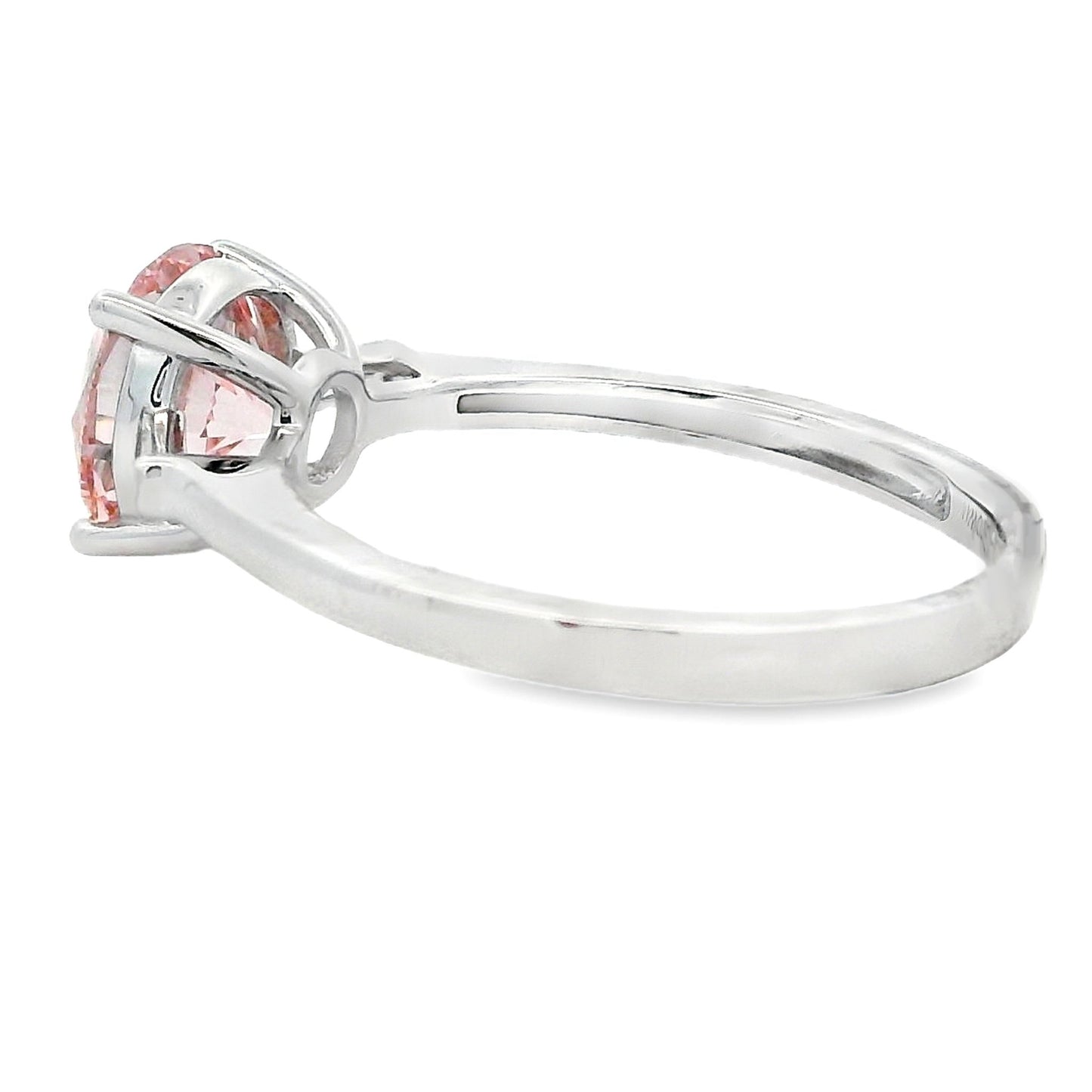 Round Pink Lab Grown Diamond Engagement Ring Baguette Sides 14kt White Gold 2.25cttw - Gems by Gigi