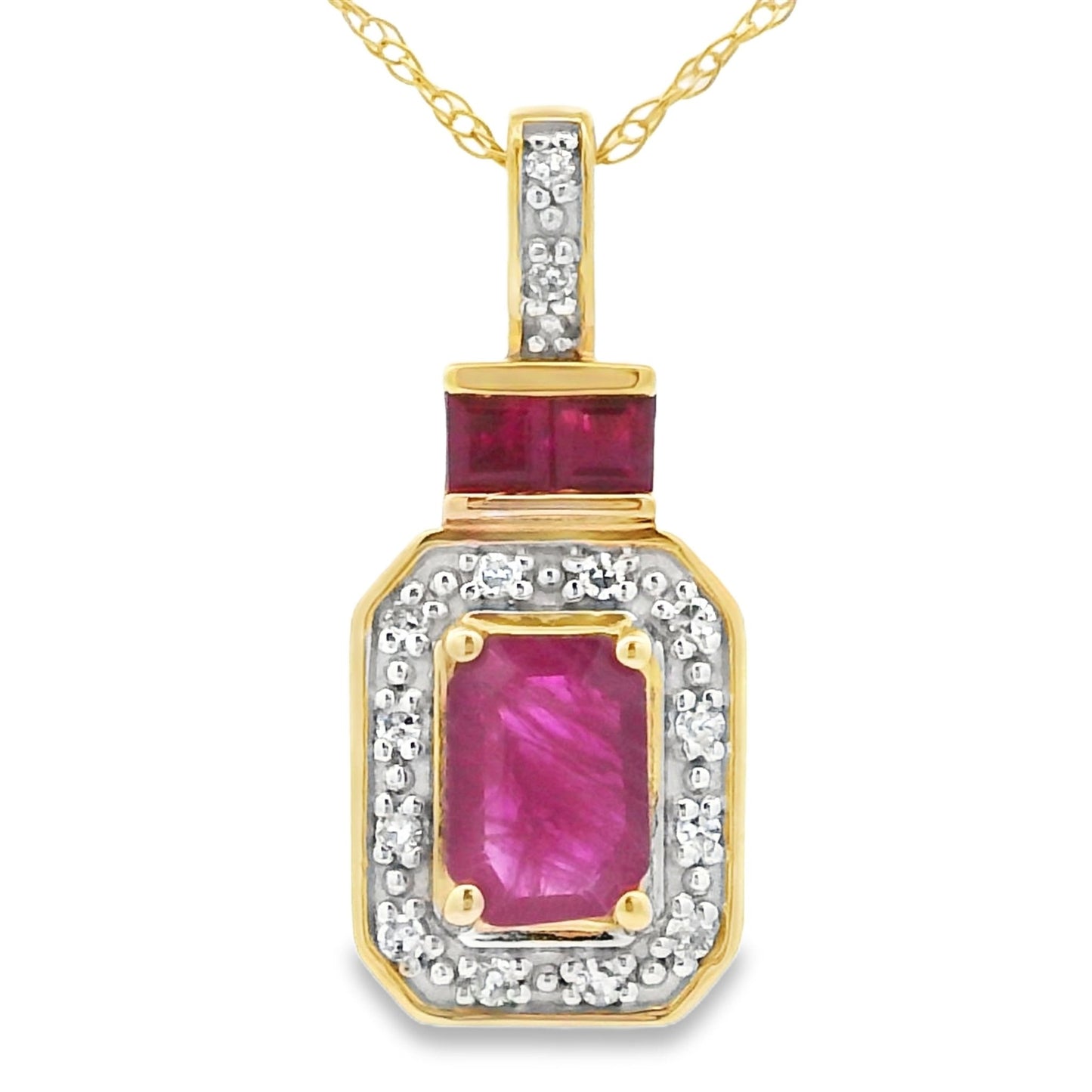 Ruby Diamond Halo Pendant Necklace 14kt White Gold - Gems by Gigi
