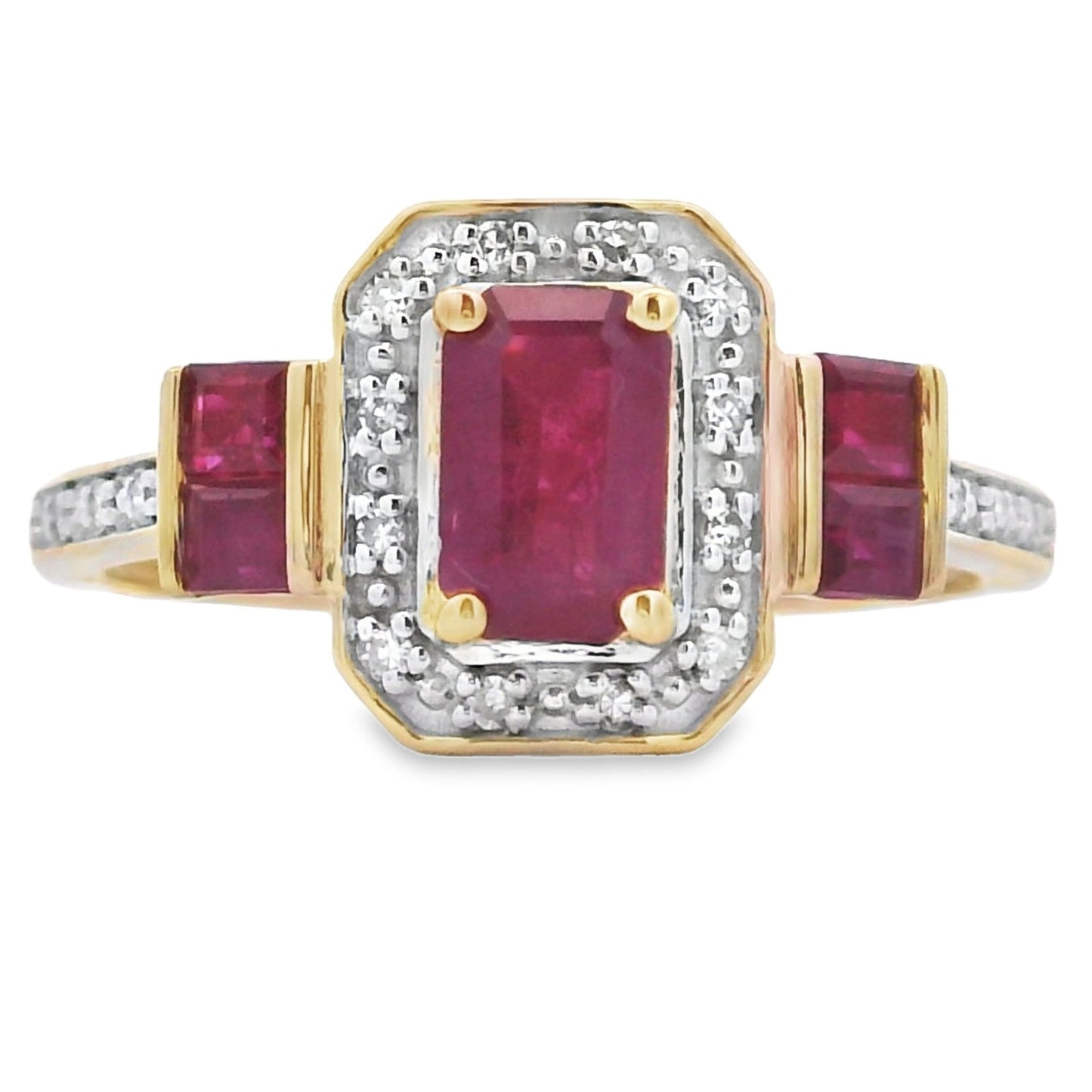 Ruby Diamond Halo Ring 14kt Yellow Gold - Gems by Gigi