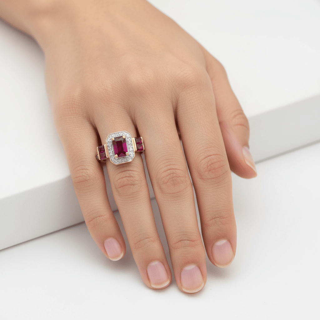 Ruby Diamond Halo Ring 14kt Yellow Gold - Gems by Gigi