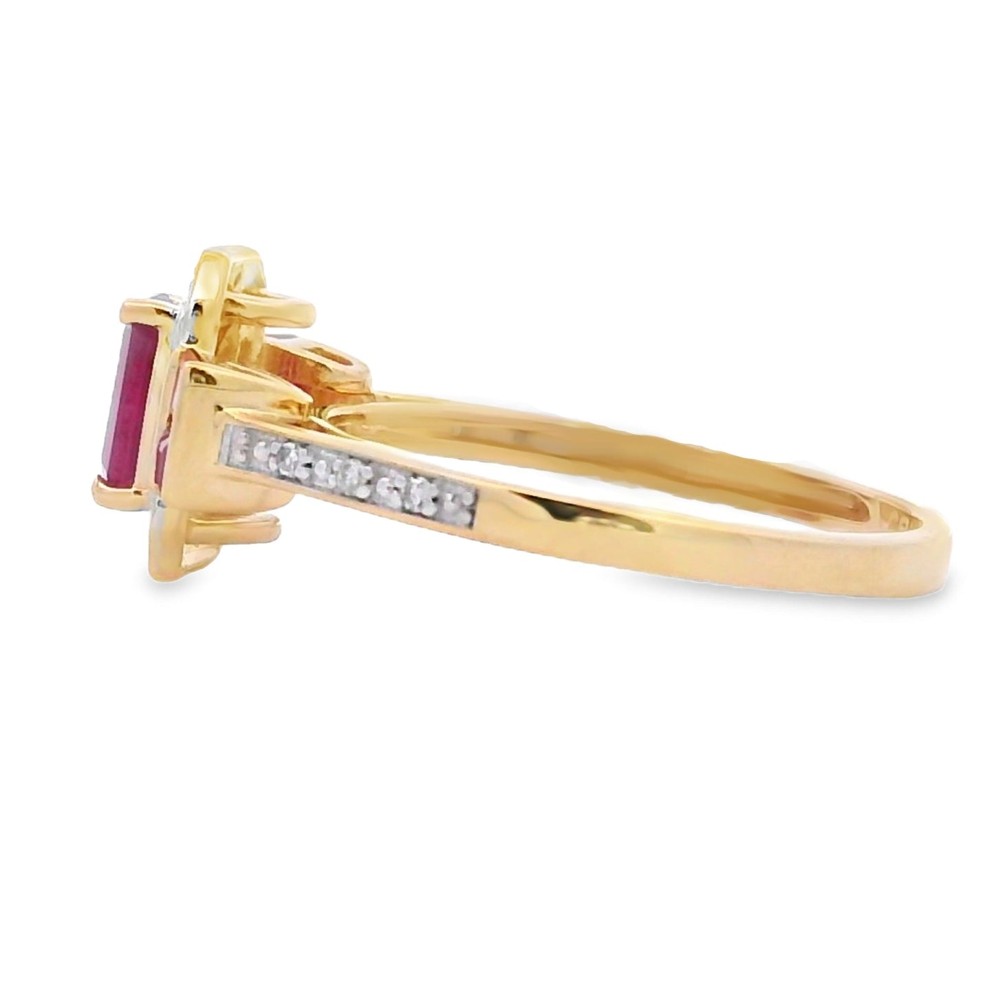 Ruby Diamond Halo Ring 14kt Yellow Gold - Gems by Gigi