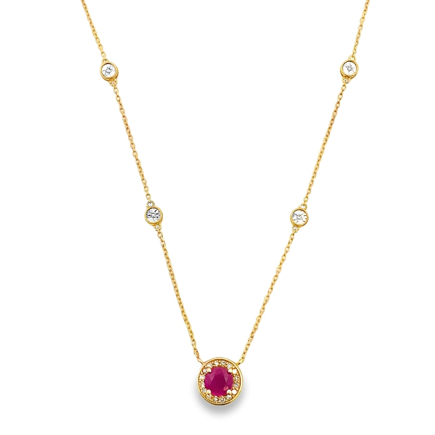 Ruby Diamond Necklace 10kt Yellow Gold 17" - Gems by Gigi