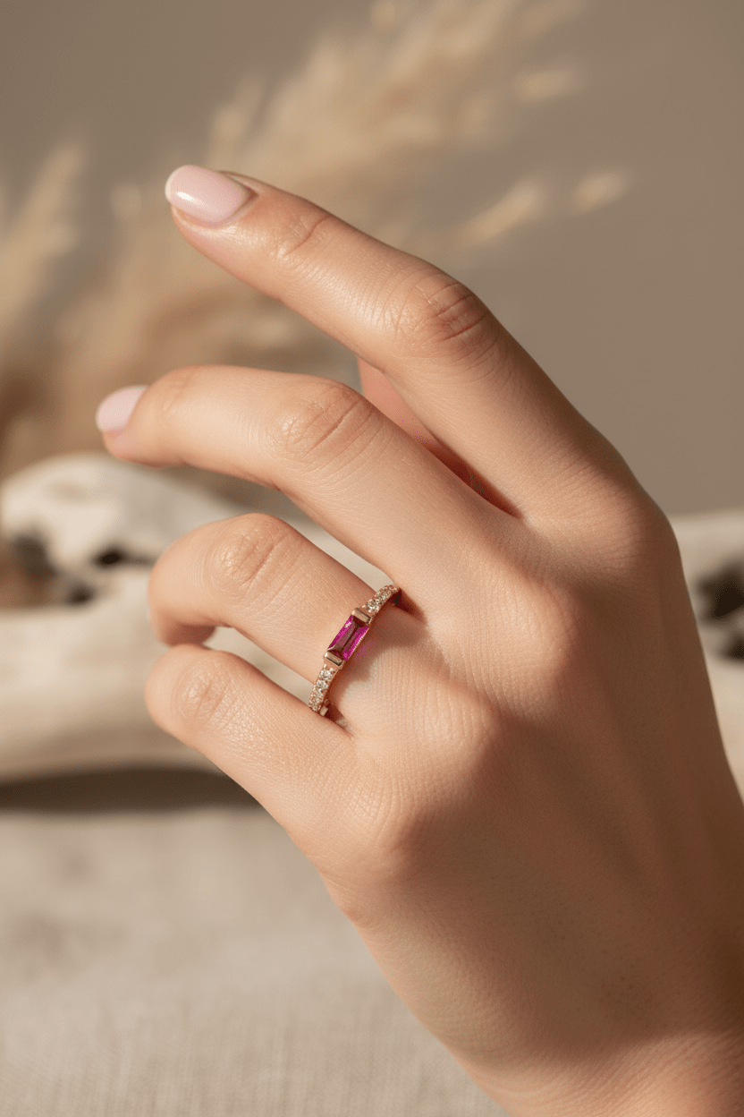Ruby Diamond Stackable Band Ring 14kt Gold - Gems by Gigi