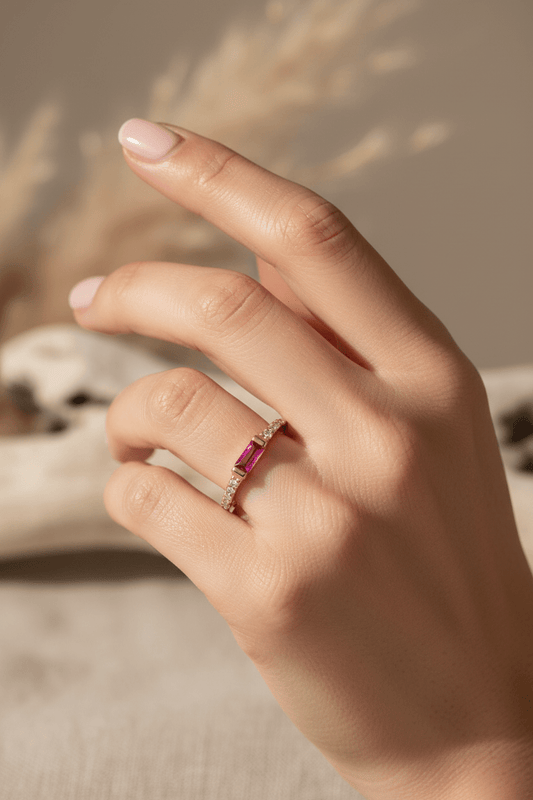 Ruby Diamond Stackable Band Ring 14kt Gold - Gems by Gigi
