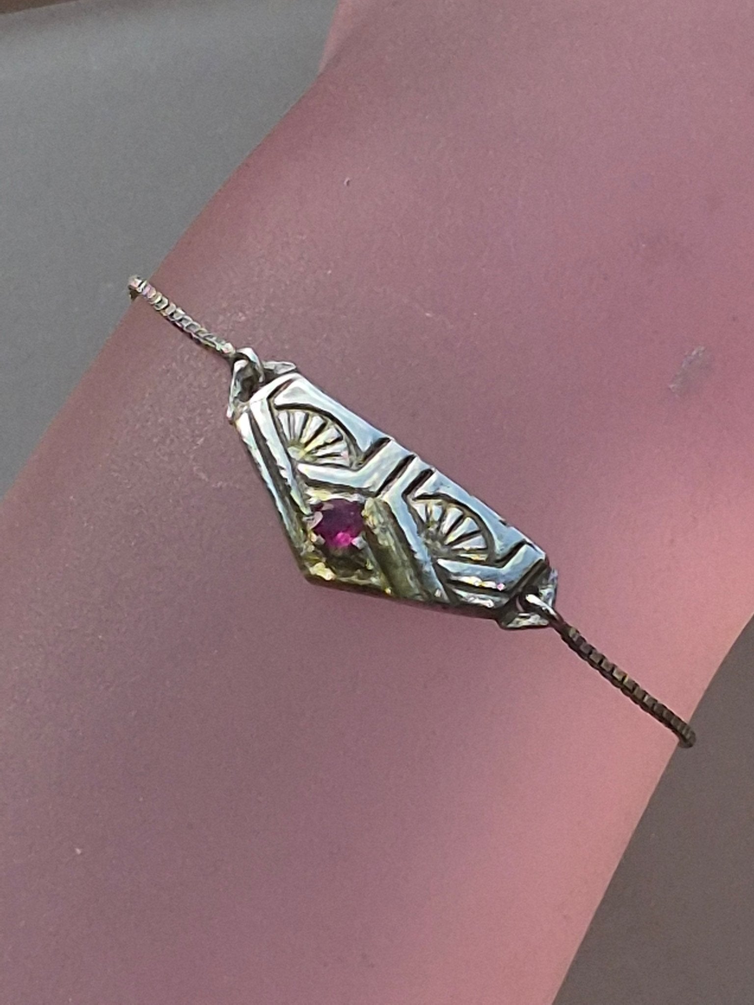 Ruby Fan Bolo Bracelet Fine Silver 22kt Yellow Gold - Gems by Gigi