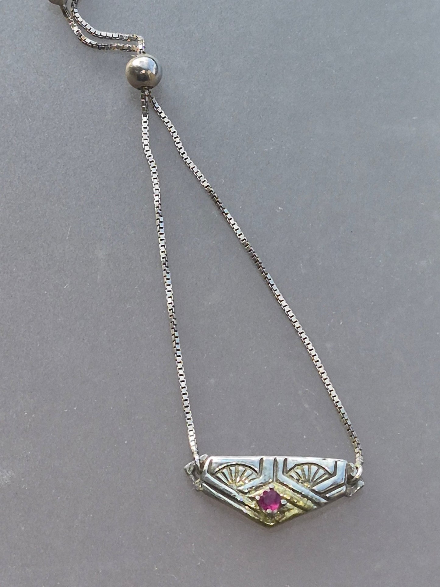 Ruby Fan Bolo Bracelet Fine Silver 22kt Yellow Gold - Gems by Gigi