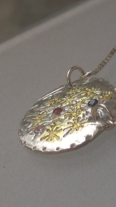 Ruby Sapphire Fireworks Medallion Necklace Silver 22kt - Gems by Gigi