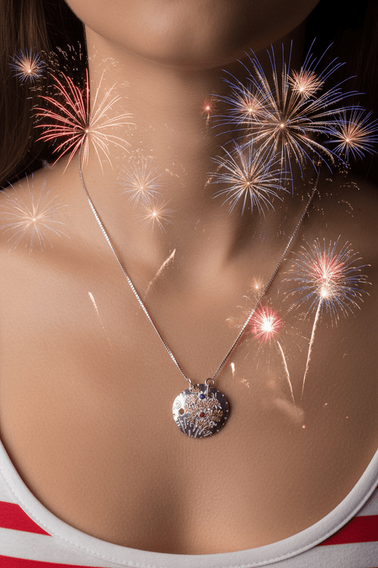 Ruby Sapphire Fireworks Medallion Necklace Silver 22kt - Gems by Gigi