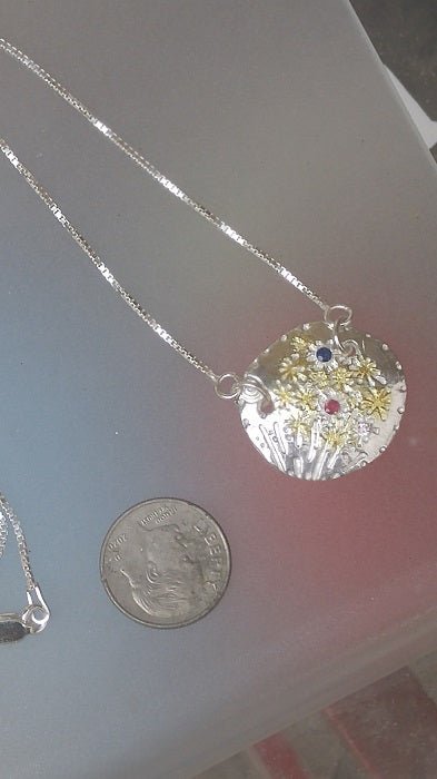 Ruby Sapphire Fireworks Medallion Necklace Silver 22kt - Gems by Gigi