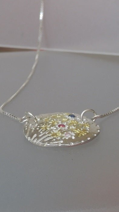 Ruby Sapphire Fireworks Medallion Necklace Silver 22kt - Gems by Gigi