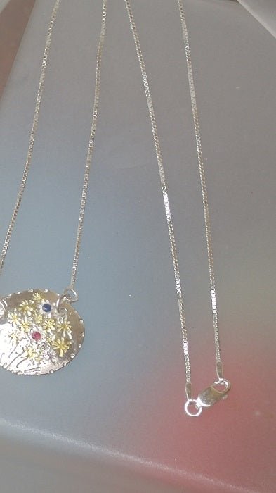 Ruby Sapphire Fireworks Medallion Necklace Silver 22kt - Gems by Gigi