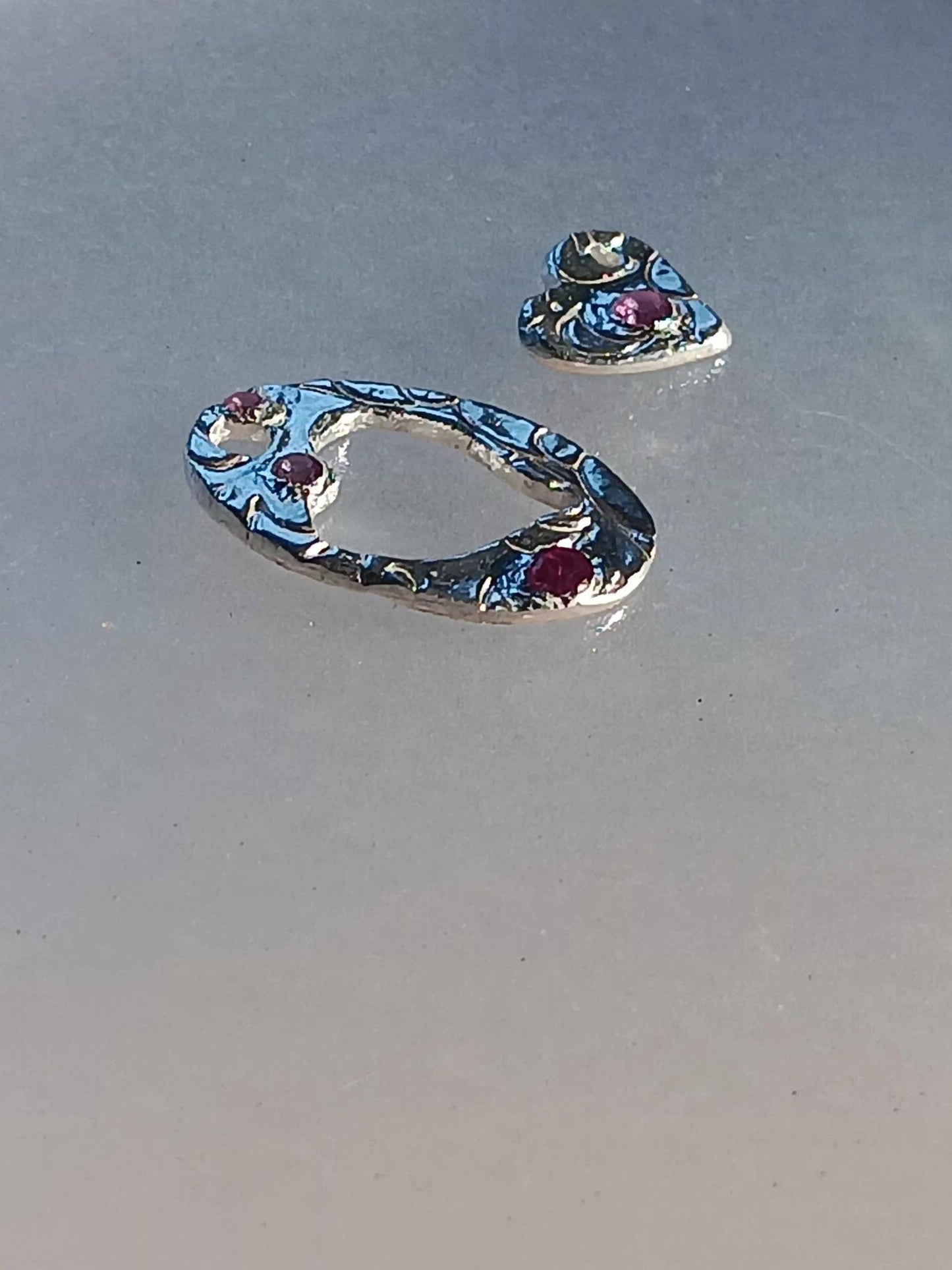 Ruby Sapphire Heart Pendant Set Fine Silver To the Moon and Back - Gems by Gigi