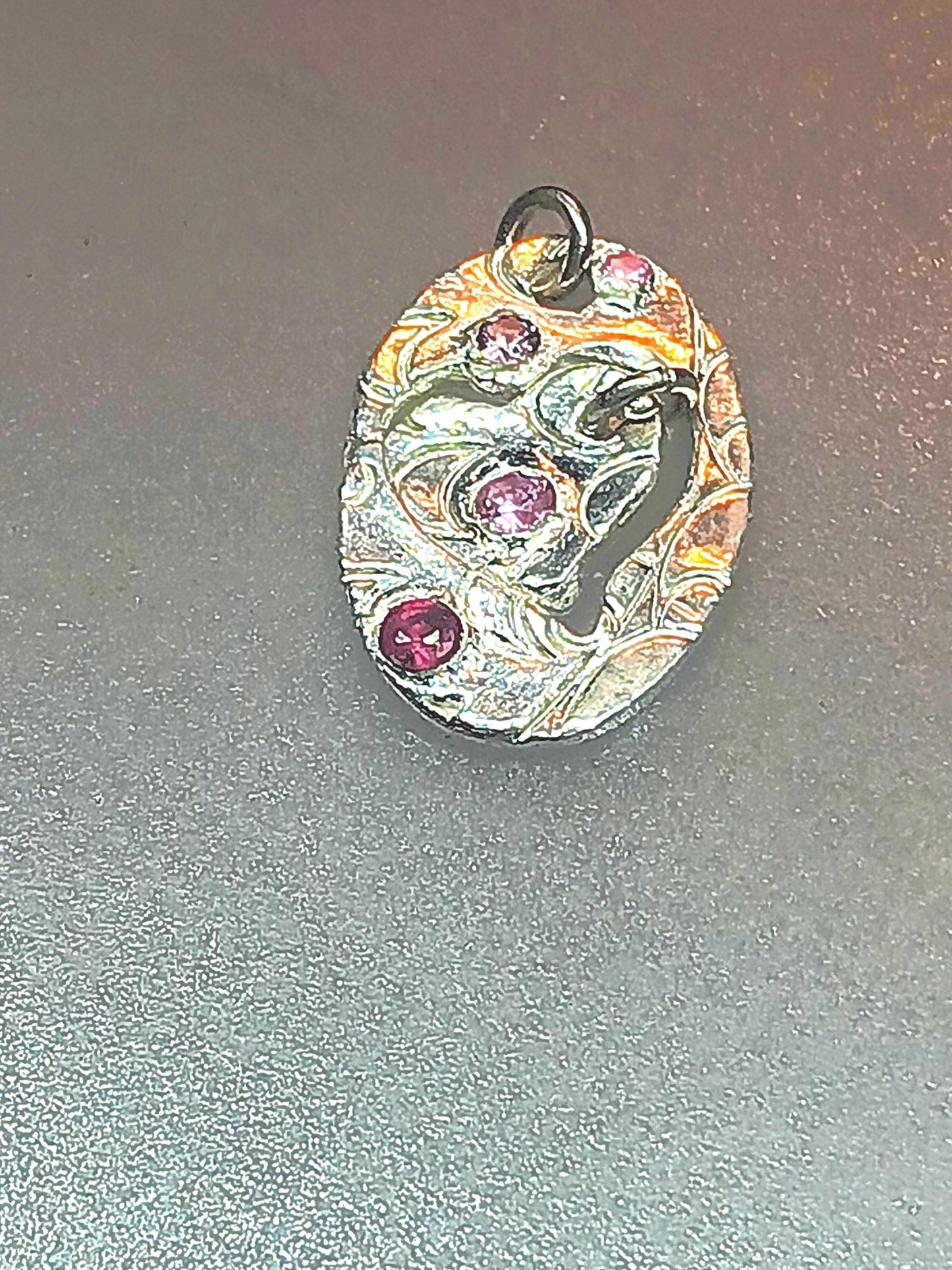 Ruby Sapphire Heart Pendant Set Fine Silver To the Moon and Back - Gems by Gigi