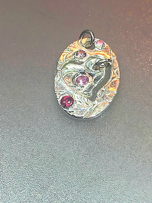 Ruby Sapphire Heart Pendant Set Fine Silver To the Moon and Back - Gems by Gigi