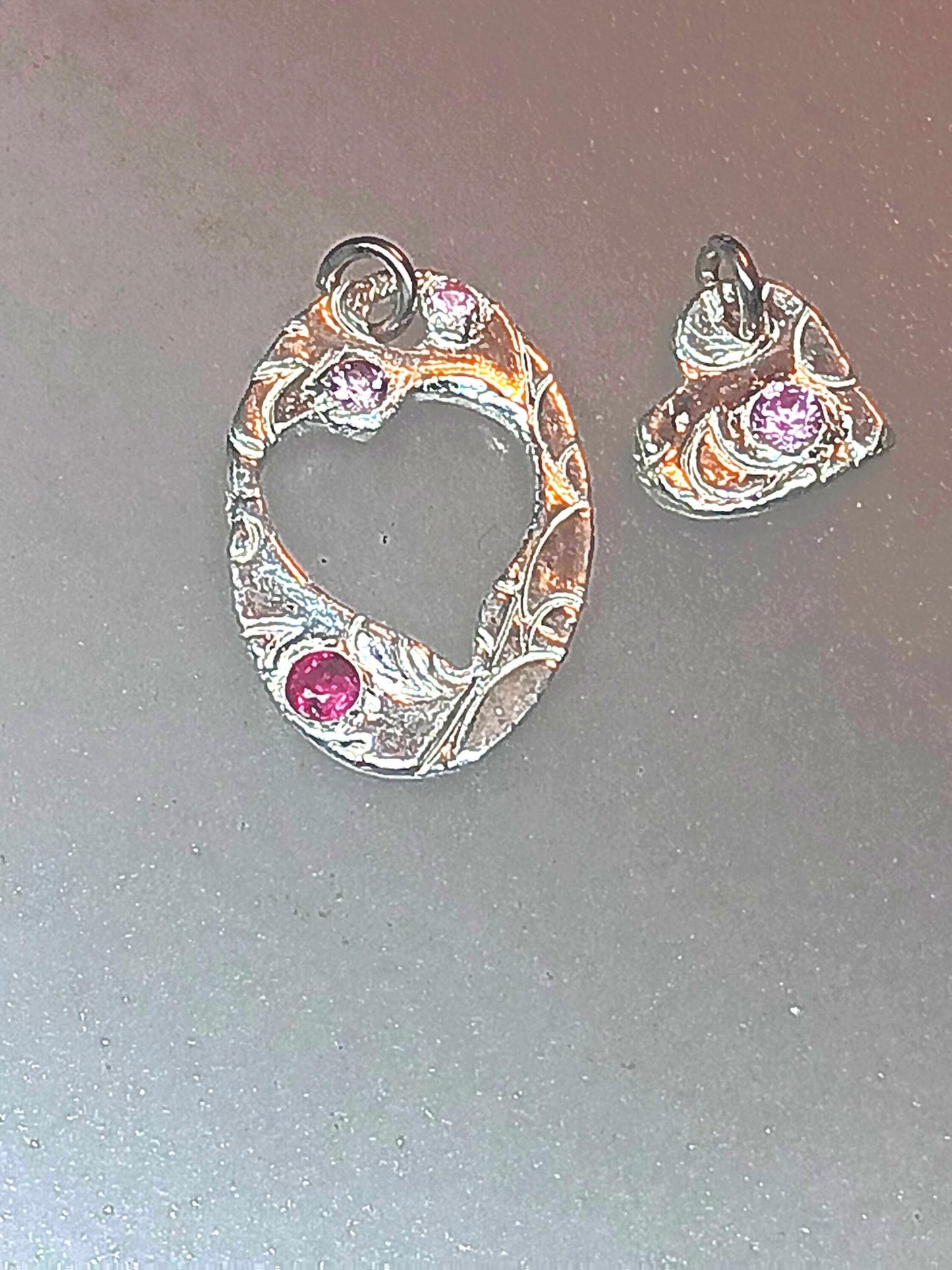 Ruby Sapphire Heart Pendant Set Fine Silver To the Moon and Back - Gems by Gigi