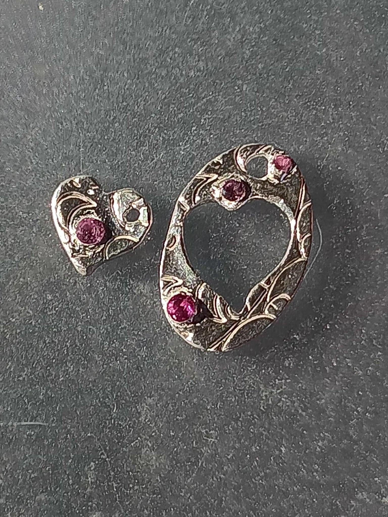 Ruby Sapphire Heart Pendant Set Fine Silver To the Moon and Back - Gems by Gigi