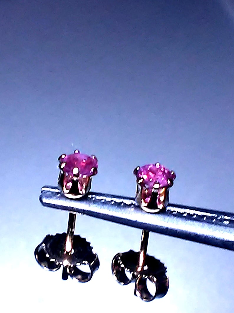 Ruby Stud Earrings 14kt Yellow Gold 3mm - Gems by Gigi