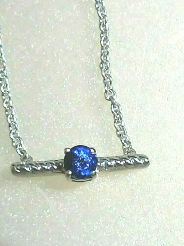 Sapphire Solitaire Swirl Bar Festoon Necklace Sterling Silver