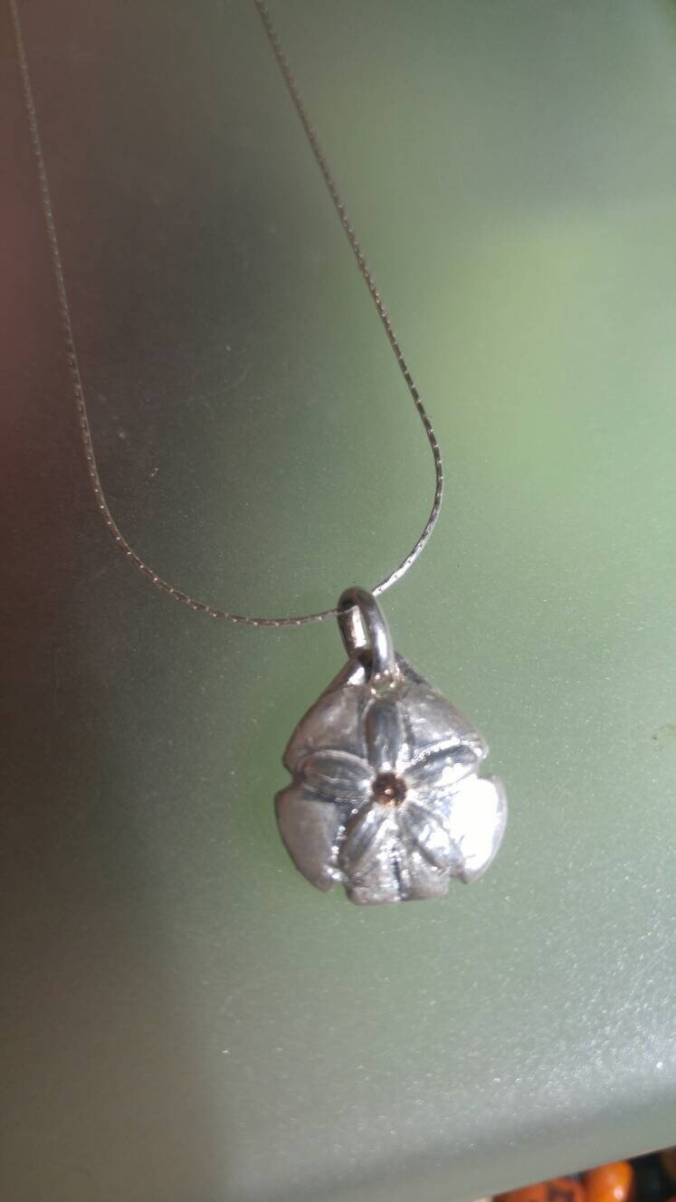 Sand Dollar Padparadscha Sapphire Pendant Fine Silver - Gems by Gigi