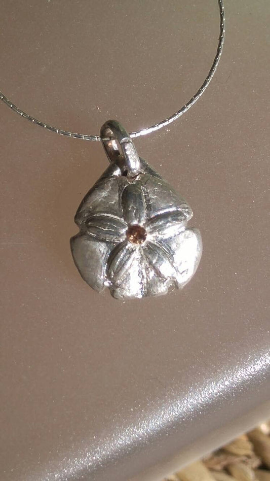 Sand Dollar Padparadscha Sapphire Pendant Fine Silver - Gems by Gigi