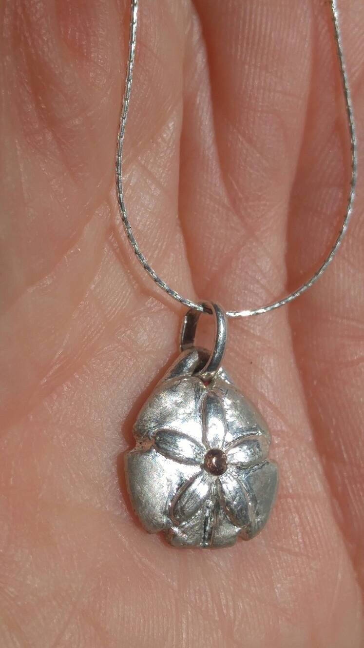 Sand Dollar Padparadscha Sapphire Pendant Fine Silver - Gems by Gigi