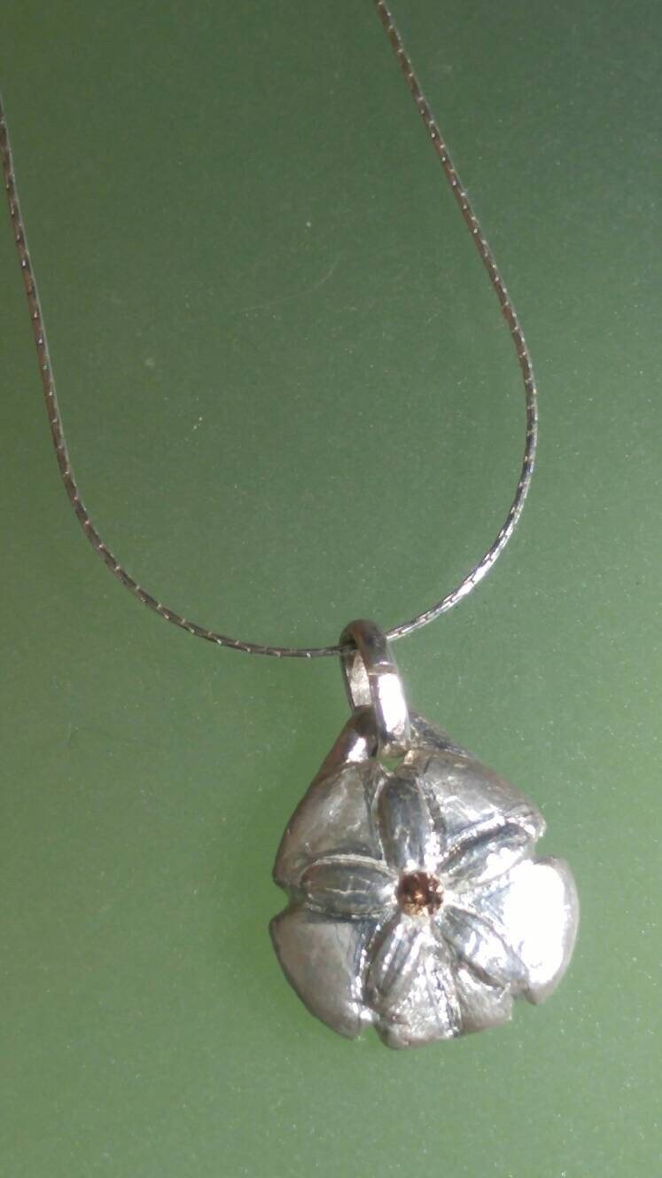 Sand Dollar Padparadscha Sapphire Pendant Fine Silver - Gems by Gigi