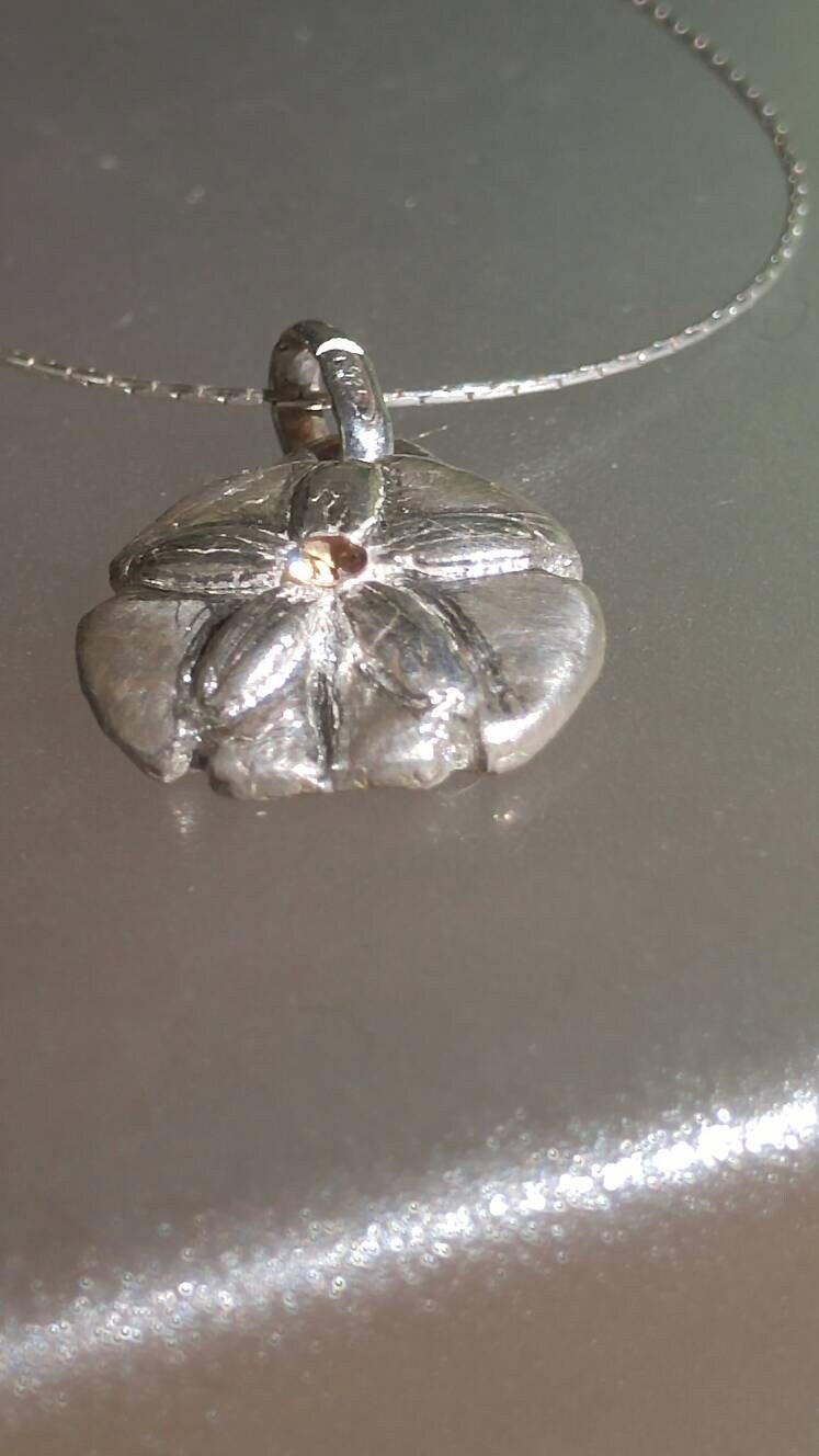 Sand Dollar Padparadscha Sapphire Pendant Fine Silver - Gems by Gigi