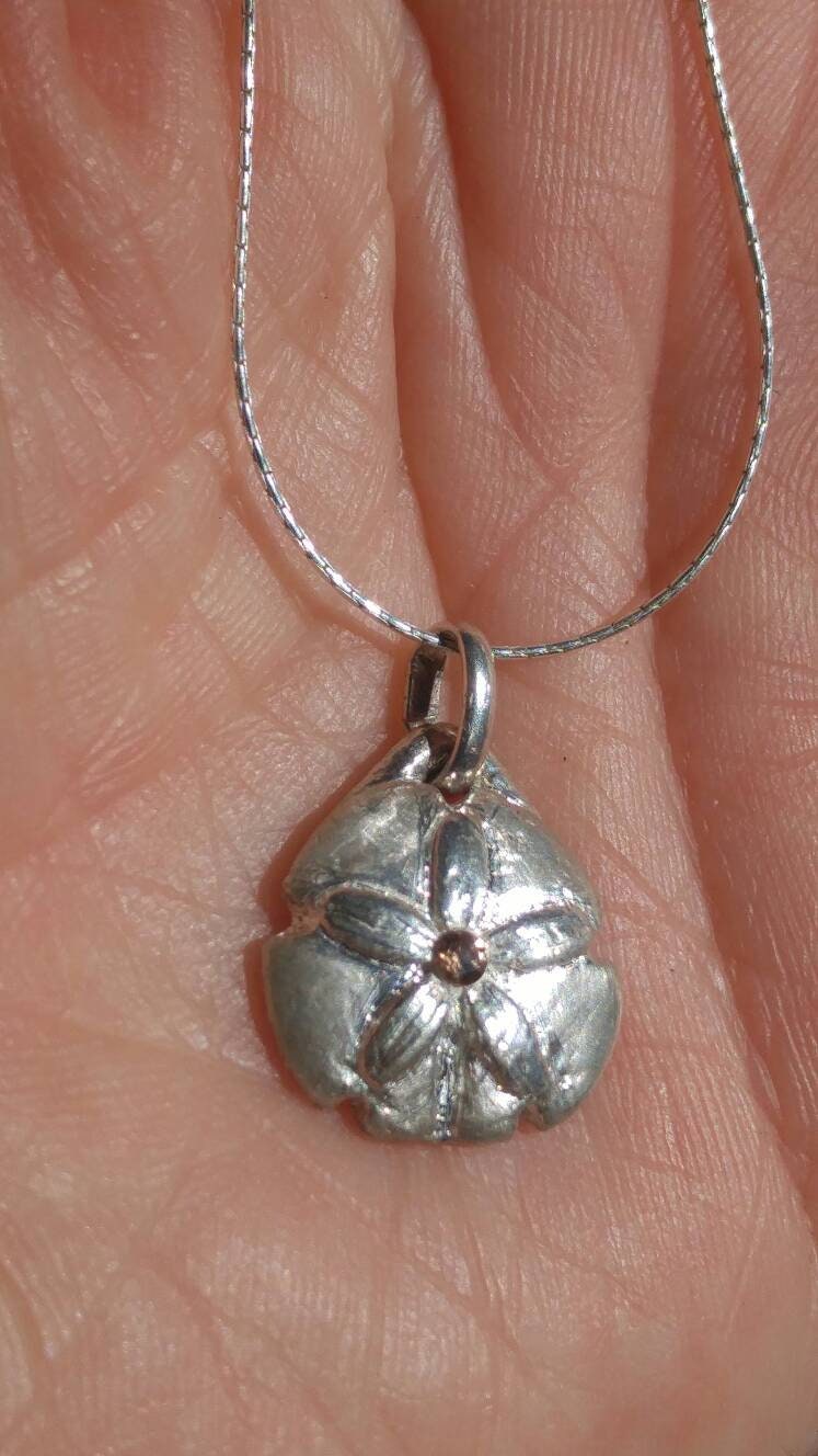 Sand Dollar Padparadscha Sapphire Pendant Fine Silver - Gems by Gigi