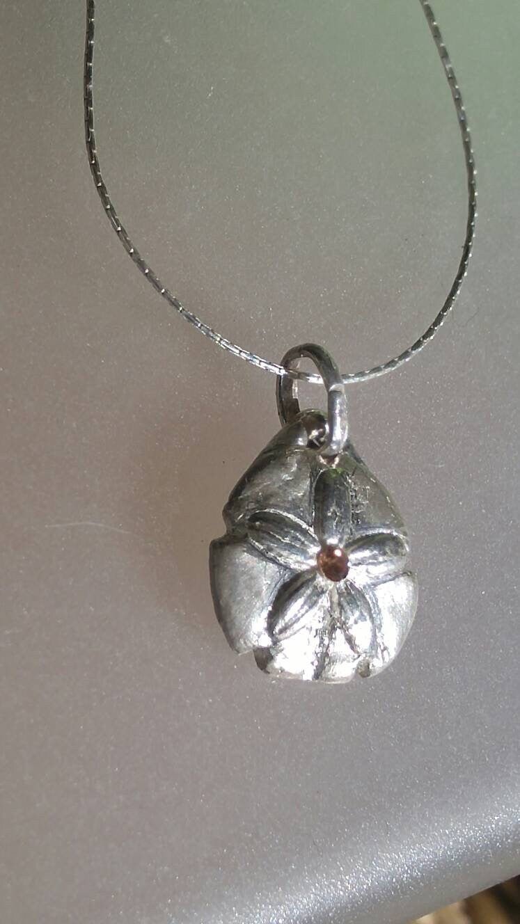Sand Dollar Padparadscha Sapphire Pendant Fine Silver - Gems by Gigi