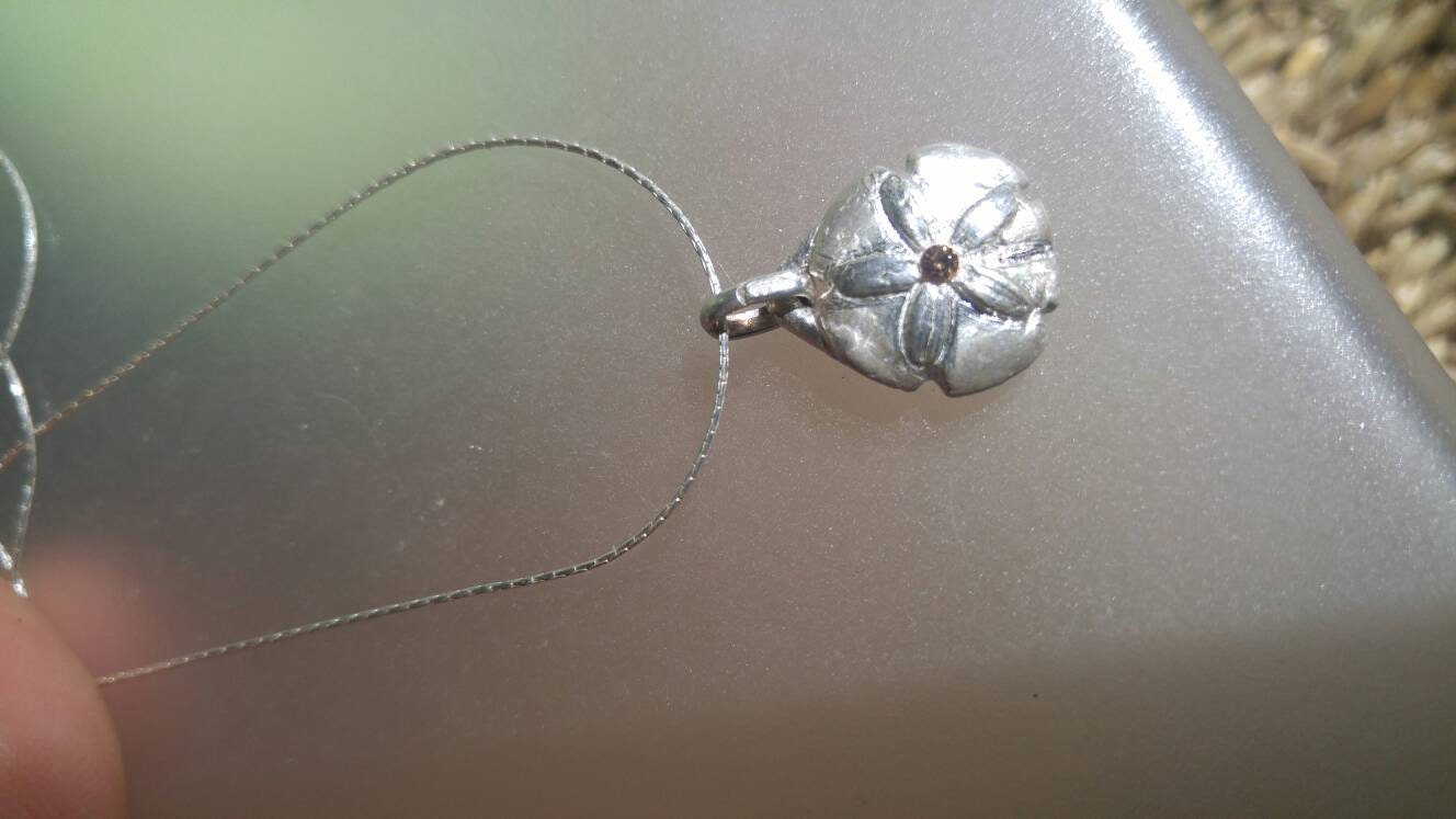 Sand Dollar Padparadscha Sapphire Pendant Fine Silver - Gems by Gigi