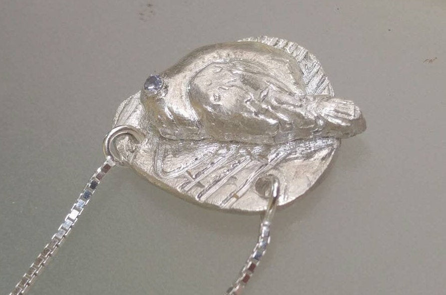 Sapphire Bird Pendant Necklace Textured Background Fine Silver - Gems by Gigi