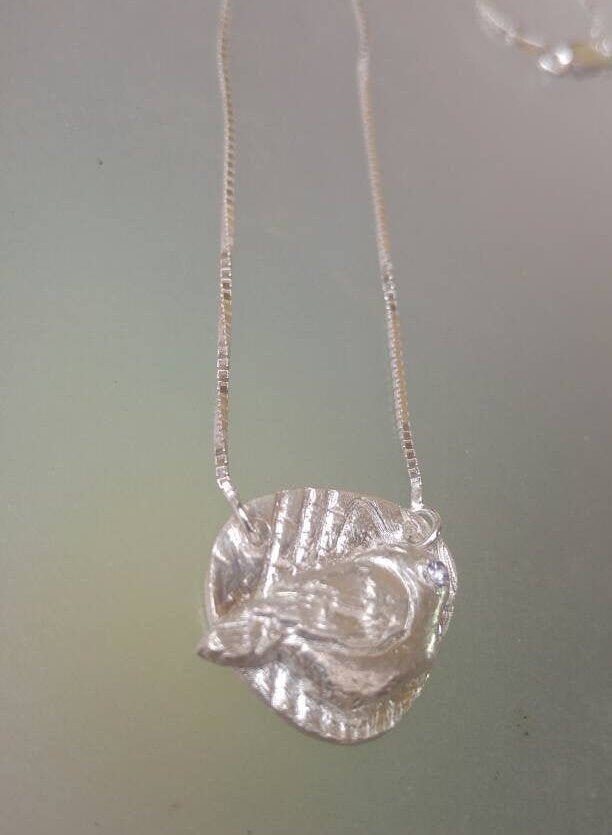 Sapphire Bird Pendant Necklace Textured Background Fine Silver - Gems by Gigi