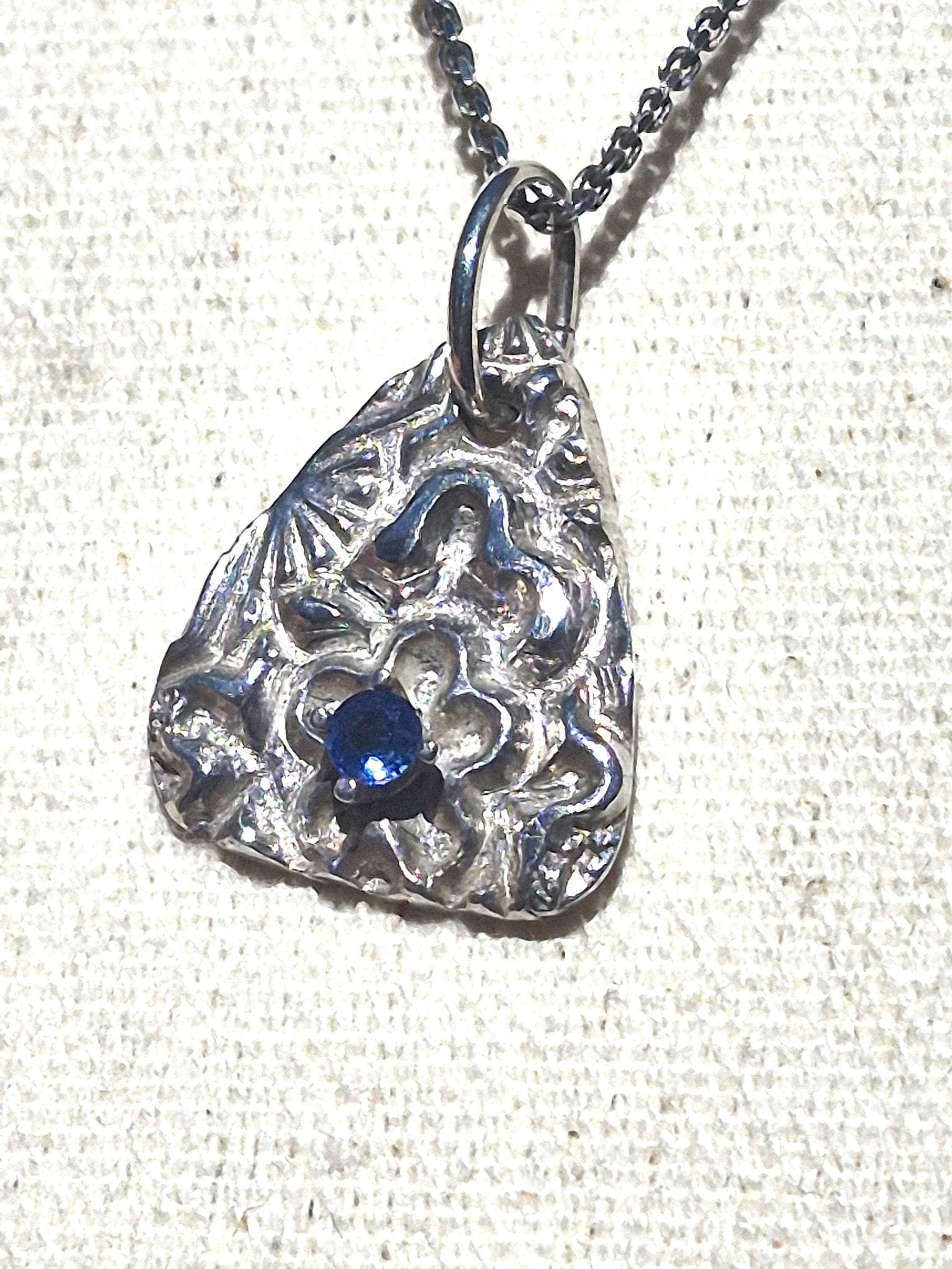 Sapphire Flower Fine Silver Pendant Necklace Sterling Silver Chain - Gems by Gigi