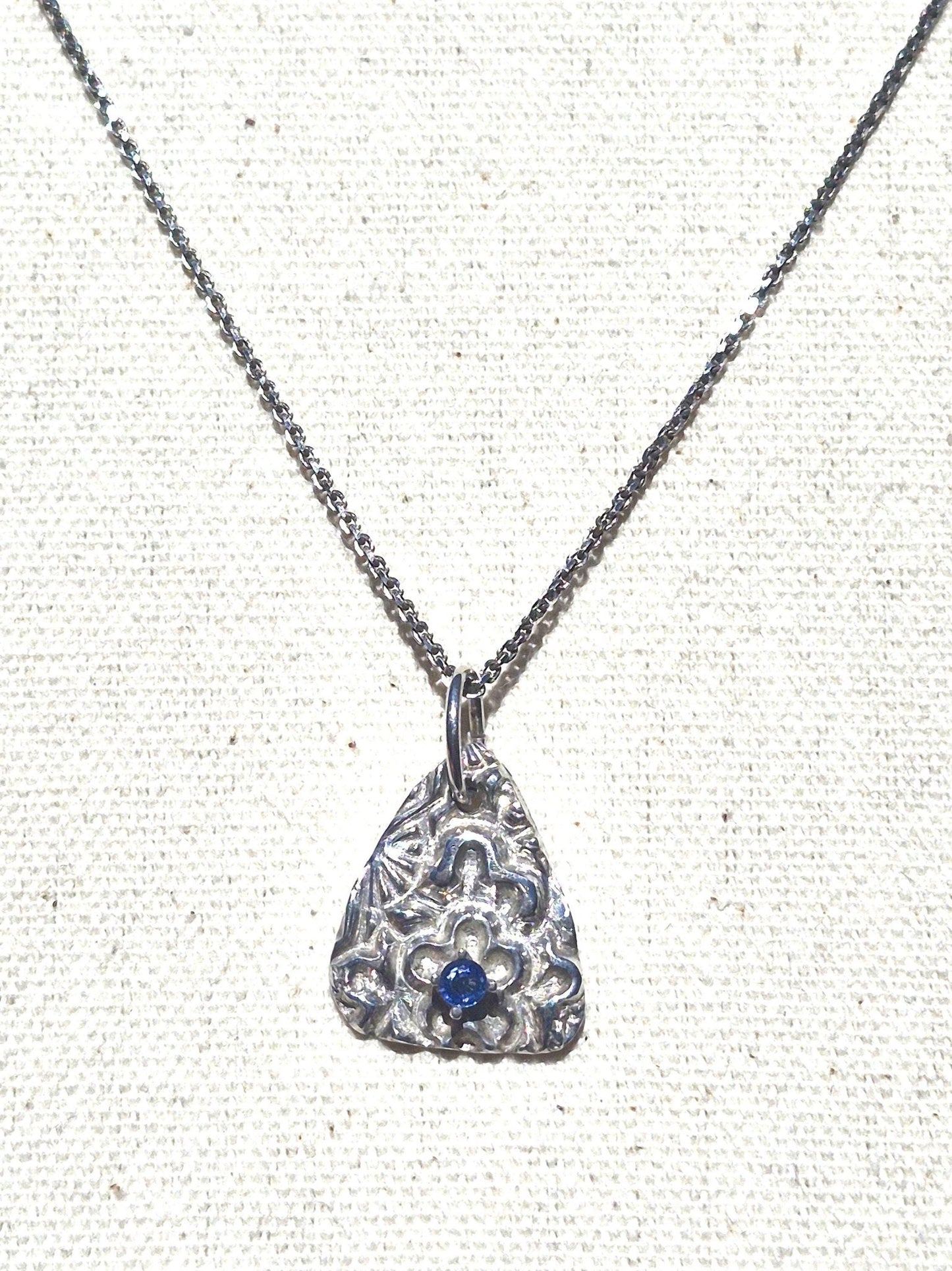 Sapphire Flower Fine Silver Pendant Necklace Sterling Silver Chain - Gems by Gigi