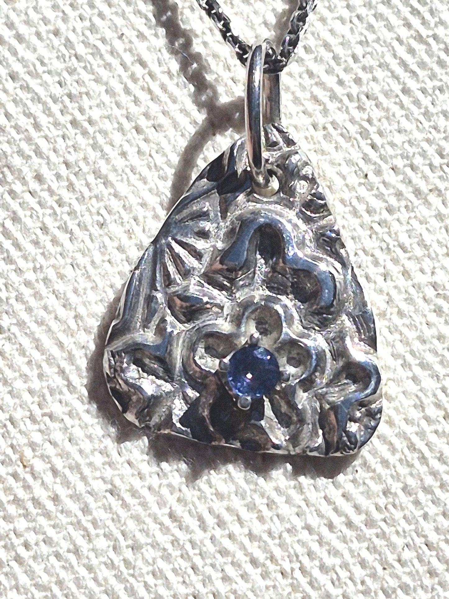 Sapphire Flower Fine Silver Pendant Necklace Sterling Silver Chain - Gems by Gigi