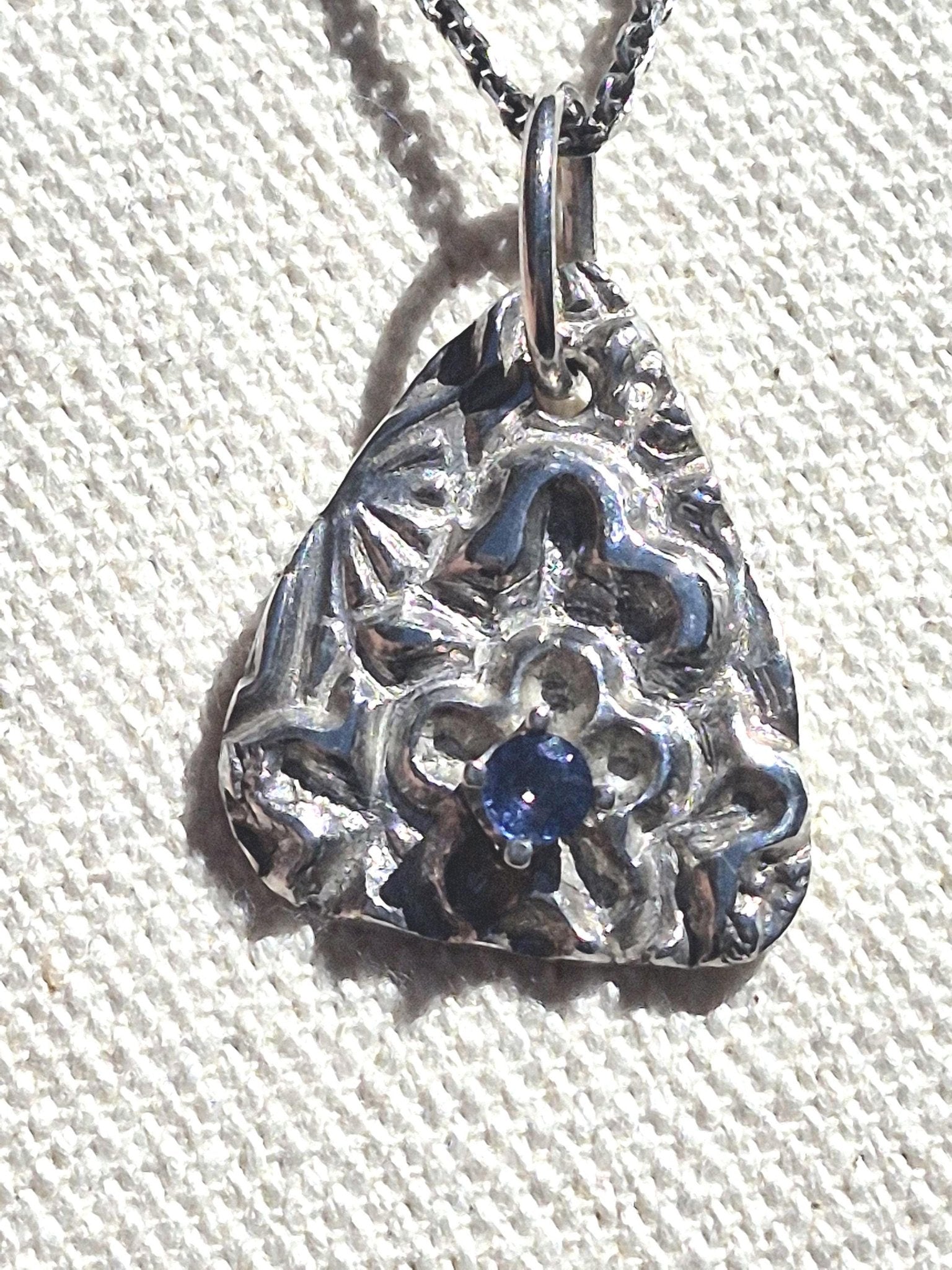 Sapphire Flower Fine Silver Pendant Necklace Sterling Silver Chain - Gems by Gigi
