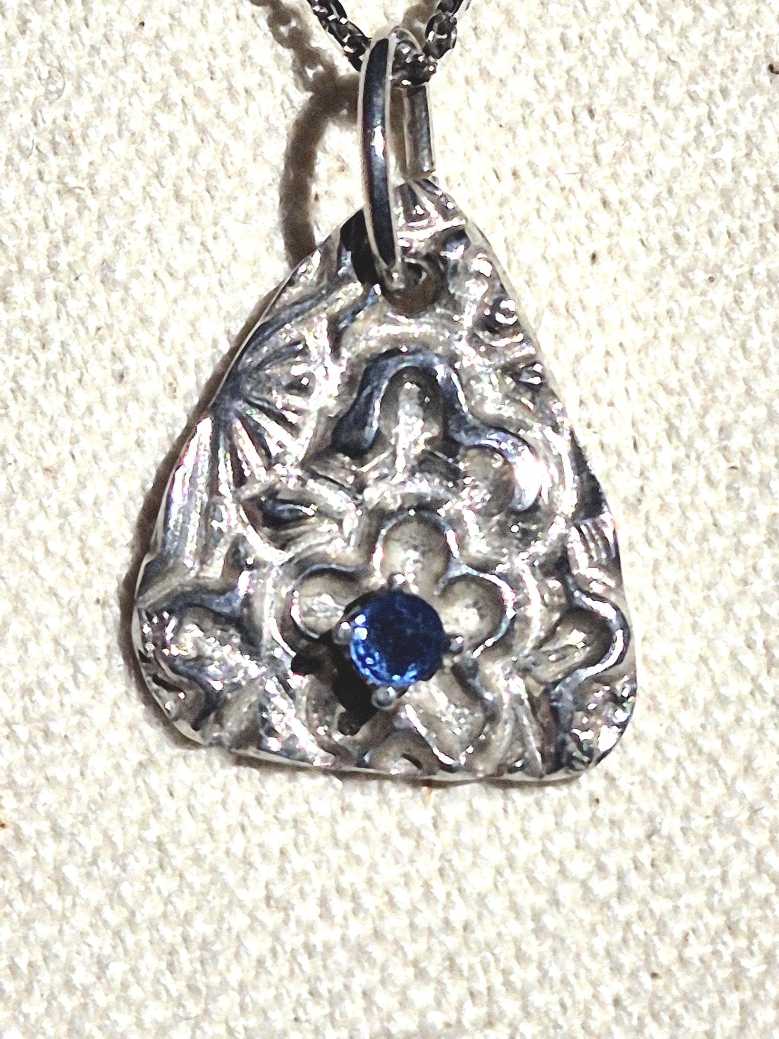 Sapphire Flower Fine Silver Pendant Necklace Sterling Silver Chain - Gems by Gigi