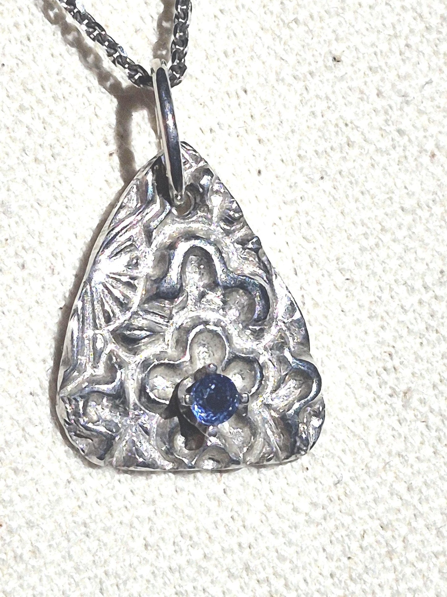 Sapphire Flower Fine Silver Pendant Necklace Sterling Silver Chain - Gems by Gigi