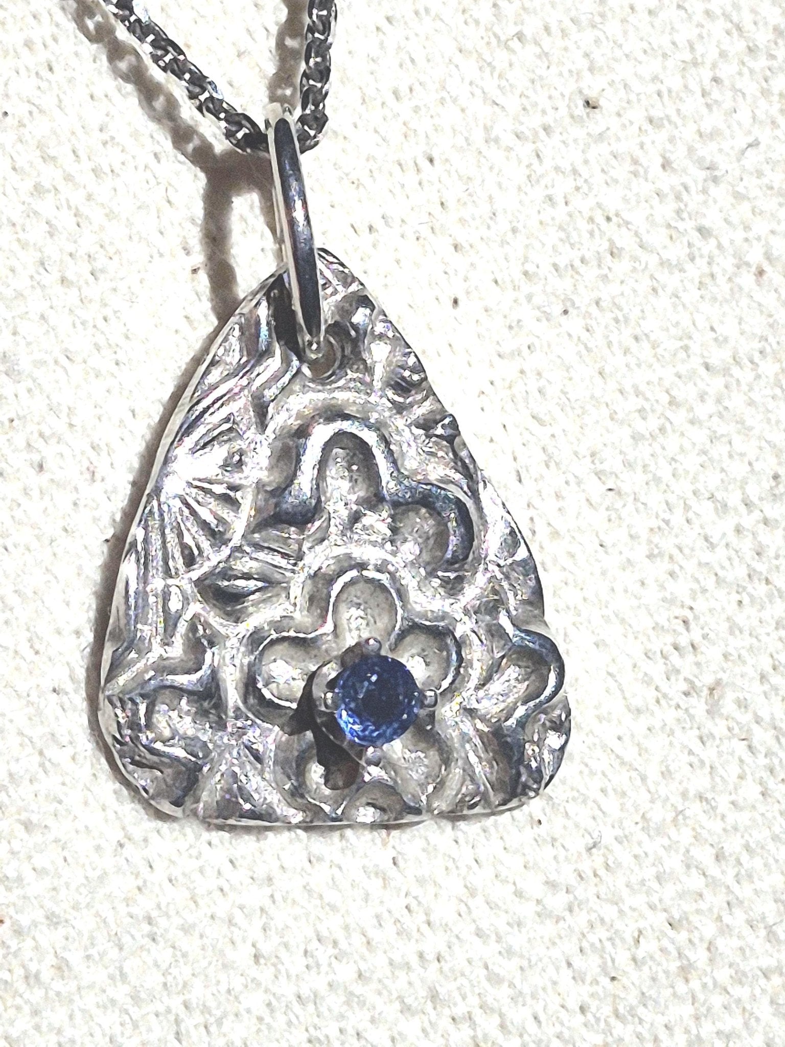Sapphire Flower Fine Silver Pendant Necklace Sterling Silver Chain - Gems by Gigi