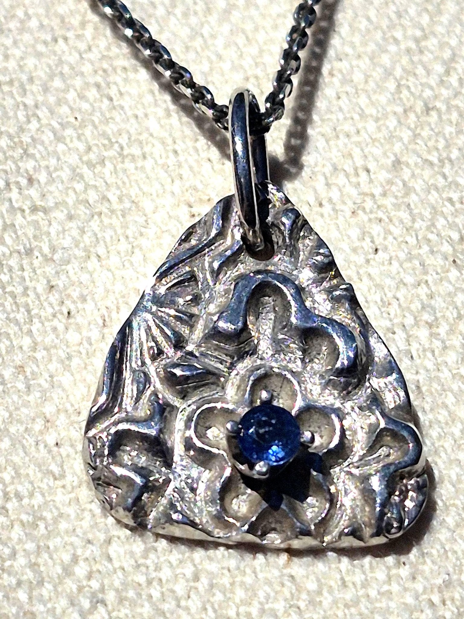Sapphire Flower Fine Silver Pendant Necklace Sterling Silver Chain - Gems by Gigi