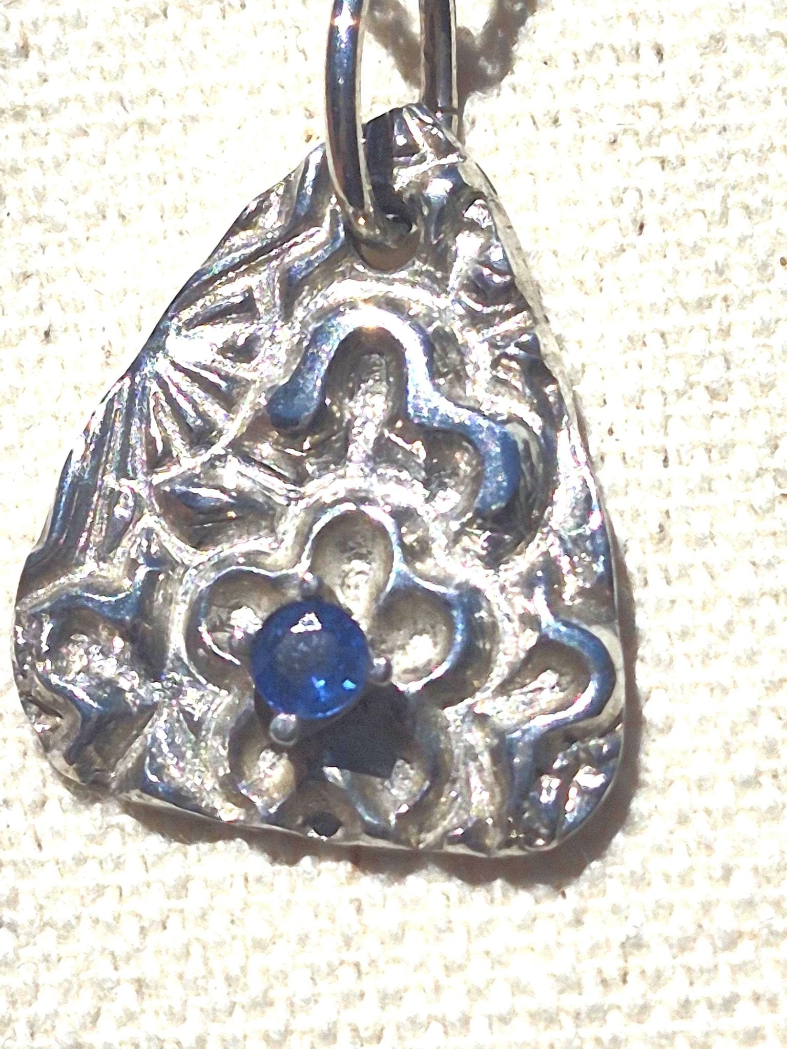 Sapphire Flower Fine Silver Pendant Necklace Sterling Silver Chain - Gems by Gigi