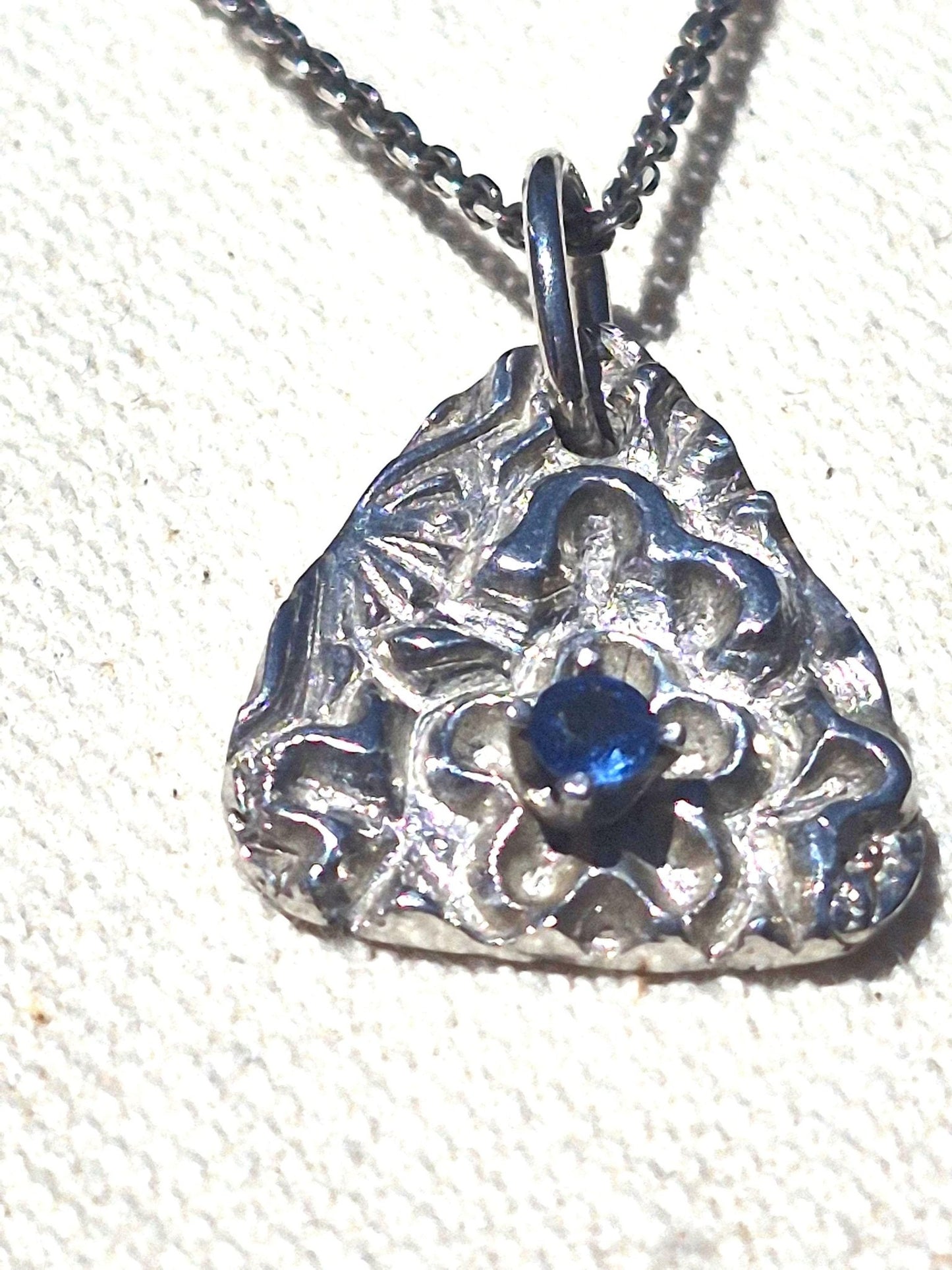 Sapphire Flower Fine Silver Pendant Necklace Sterling Silver Chain - Gems by Gigi