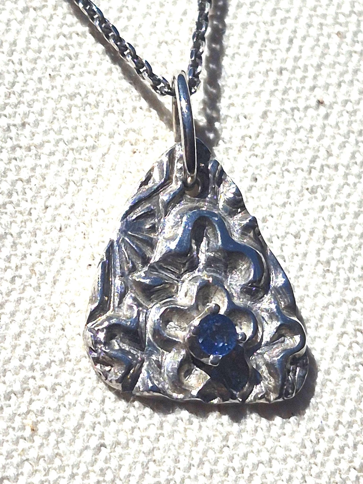 Sapphire Flower Fine Silver Pendant Necklace Sterling Silver Chain - Gems by Gigi