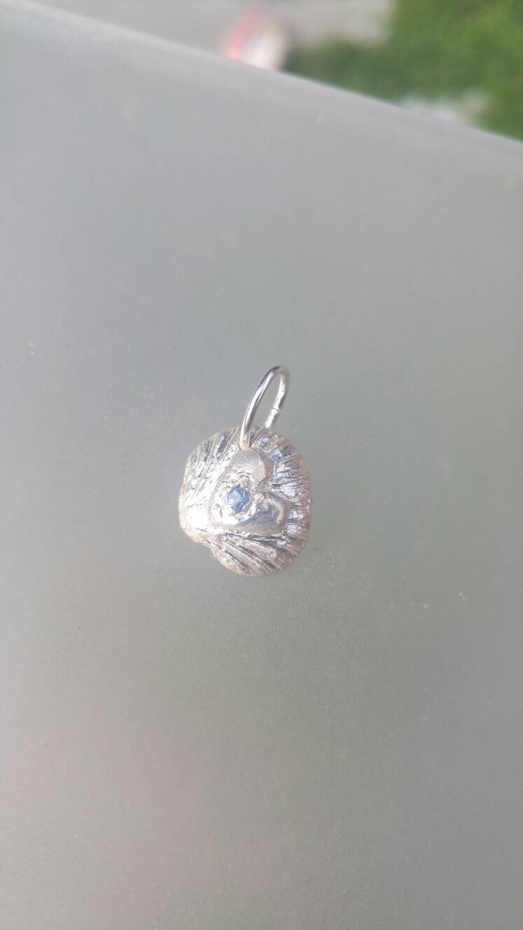 Sapphire Heart Pendant Clam Shell Animal Necklace Sterling Silver - Gems by Gigi