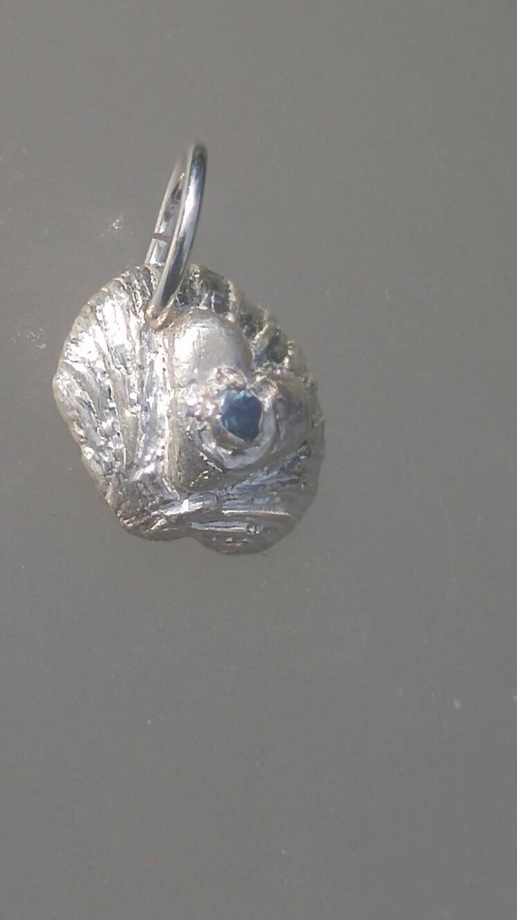 Sapphire Heart Pendant Clam Shell Animal Necklace Sterling Silver - Gems by Gigi